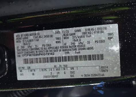 2023 Ford F-150 Xlt from USA, damaged, VIN 1FTFW1E88PKG19182